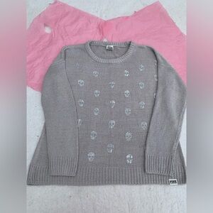 VS Pink silver foil skull sweater Sz M